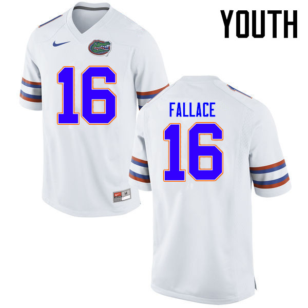 Youth Florida Gators #16 Brian Fallace College Football Jerseys Sale-White - Click Image to Close